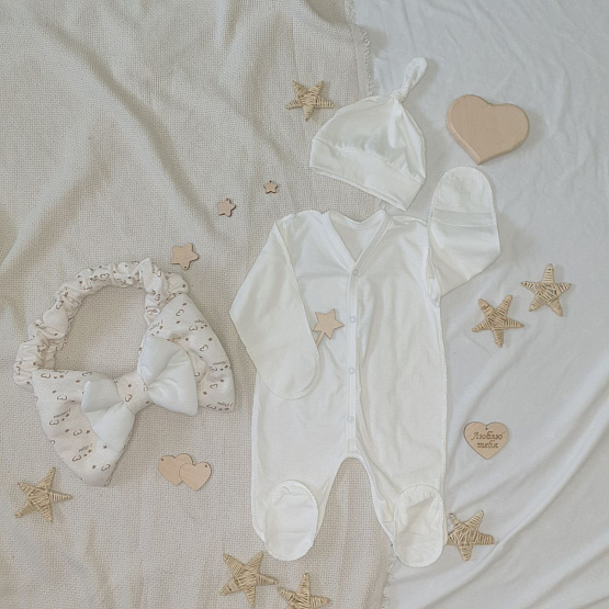 Арт. 445 Комплект на выписку "I love Mam", молочный, летний