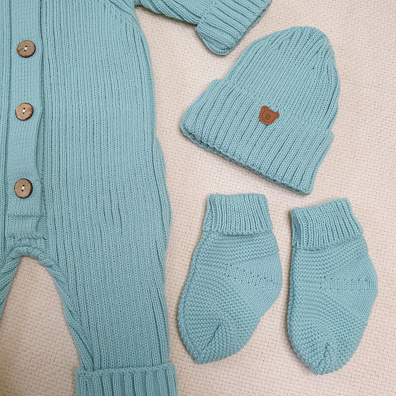 Комплект вязаный. Комбинезон, шапочка, носочки арт.КД-205, мятный