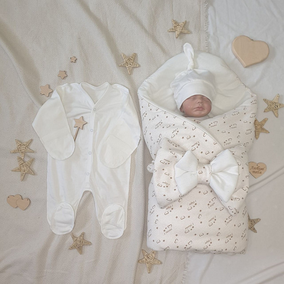 Арт. 445 Комплект на выписку "I love Mam", молочный, летний