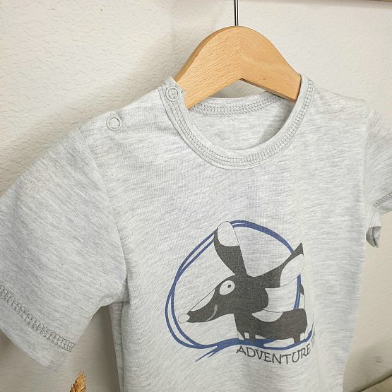 Футболка на двух кнопках, серая с принтом ADVENTURE TIME арт.Ф-165-2