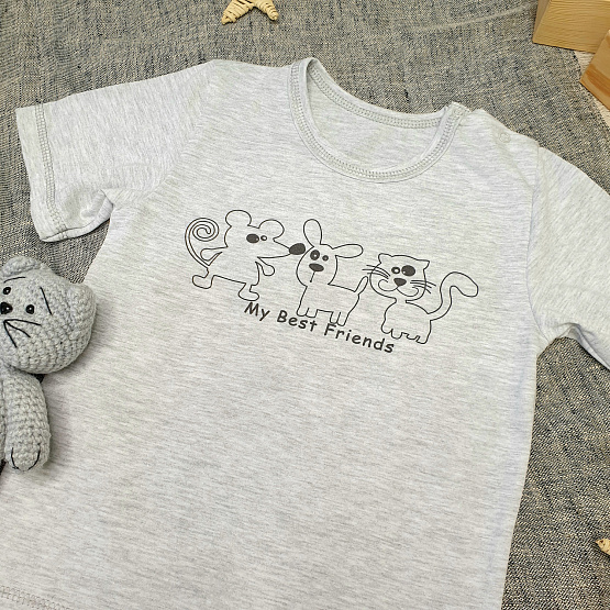 Футболка на двух кнопках, серая с принтом BEST FRIENDS арт.Ф-165-3