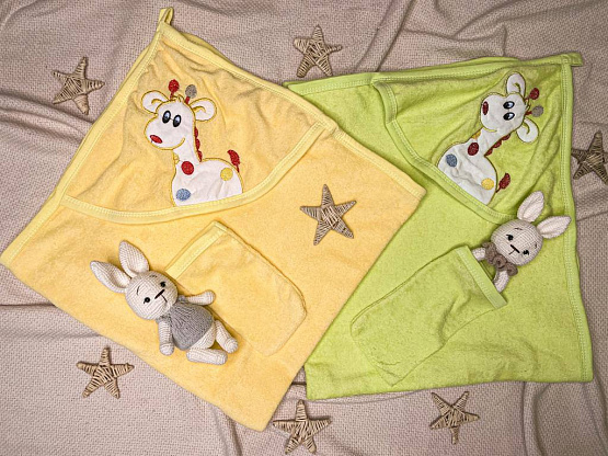 Полотенце-уголок и рукавичка для купания, арт.303 жёлтый