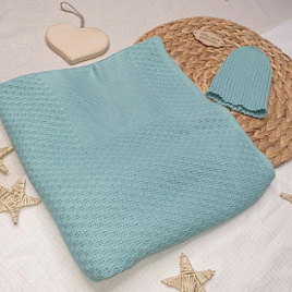 ПВ-35 Плед детский "Пчелка" с кармашком и шапочкой, мятный