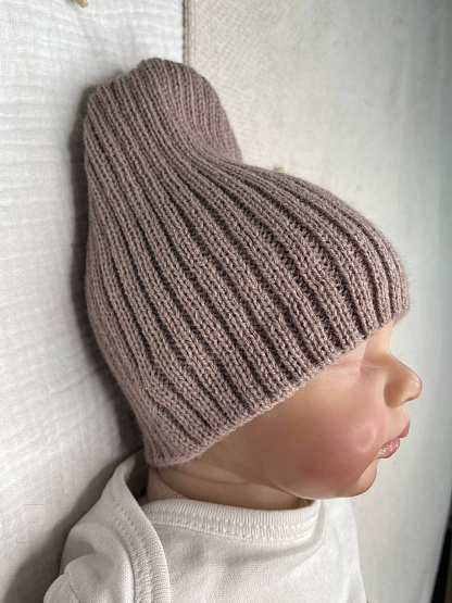 Б-296 Шапочка детская в стиле "Бини". вязаная. полушерсть, шоколад