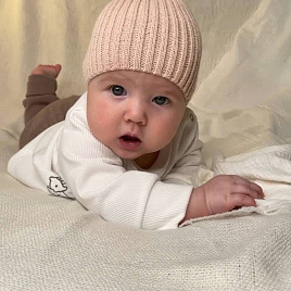 Б-296 Шапочка детская в стиле "Бини". полушерсть, пудра