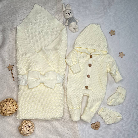 КВ-102 Вязанный комплект на выписку. молочный