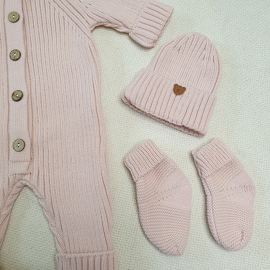 Комплект вязаный. Комбинезон, шапочка, носочки арт.КД-205, пудровый