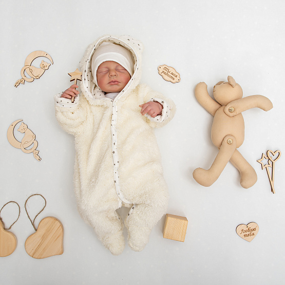 Комбинезон «Плюшик» с капюшоном арт.М-464 молочный