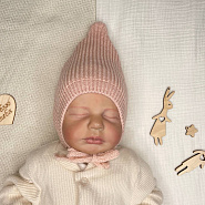 Б-301 Вязаная шапочка на завязках. Пудра