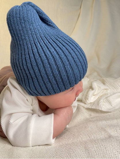 Б-299 Шапочка детская в стиле "Бини". вязаная. полушерсть, джинс