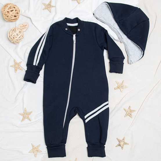 Комбинезон "Вырастайка" из футера с начёсом, арт.М-516, тёмно-синий