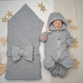 Арт. КВ-102 Вязанный комплект на выписку, серый