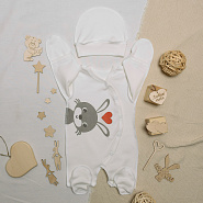 №М-497 Комбинезон с шапочкой на кнопках с принтом заяц