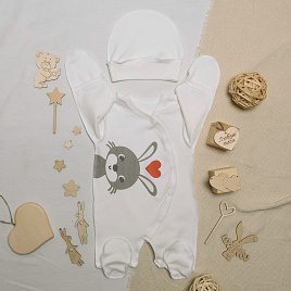 №М-497 Комбинезон с шапочкой на кнопках с принтом заяц