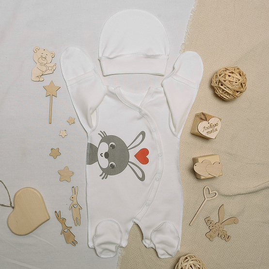 №М-497 Комбинезон с шапочкой на кнопках с принтом заяц