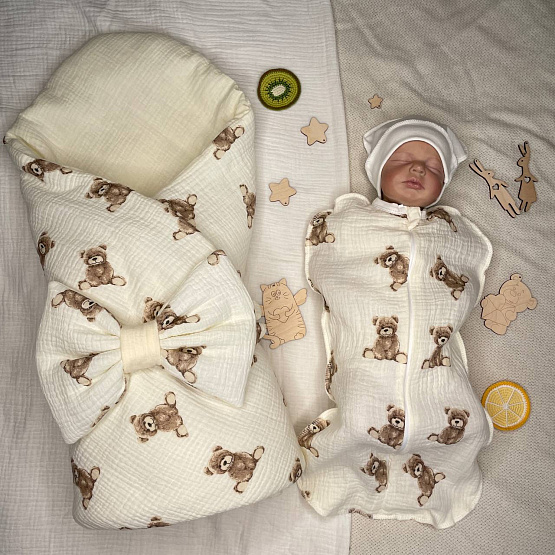 Арт. 465 Комплект на выписку Шоколадный Мишка, муслин