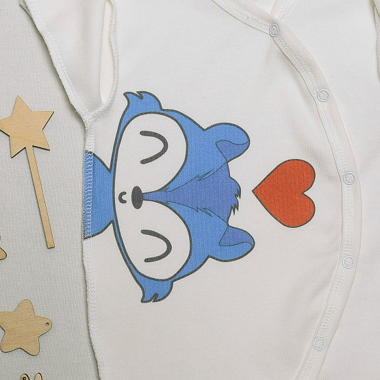 №М-497 Комбинезон с шапочкой на кнопках с принтом Енот