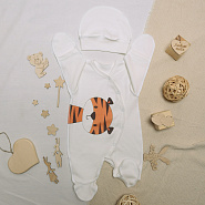 №М-497 Комбинезон с шапочкой на кнопках с принтом тигр