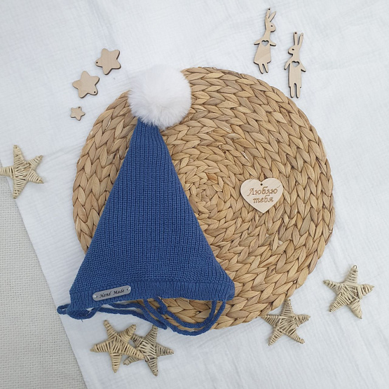 Б-300 Шапочка вязаная с помпоном "Гномик", джинс