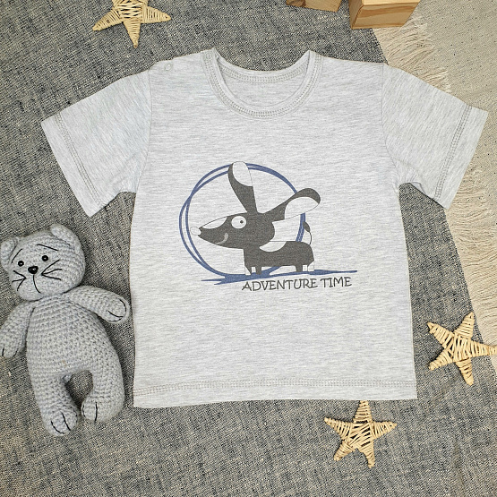Футболка на двух кнопках, серая с принтом ADVENTURE TIME арт.Ф-165-2