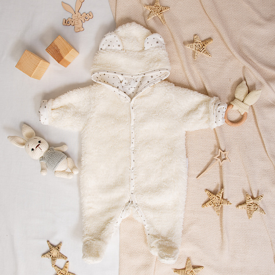 Комбинезон «Плюшик» с капюшоном арт.М-464 молочный